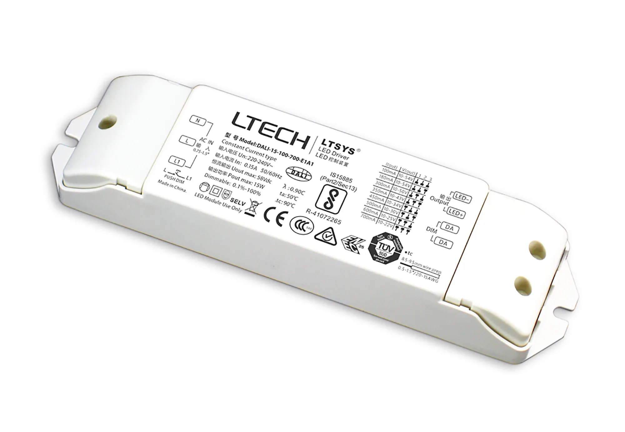 DALI Push Dim PWM 1-15W Current Dimmable Driver DC:3-54V